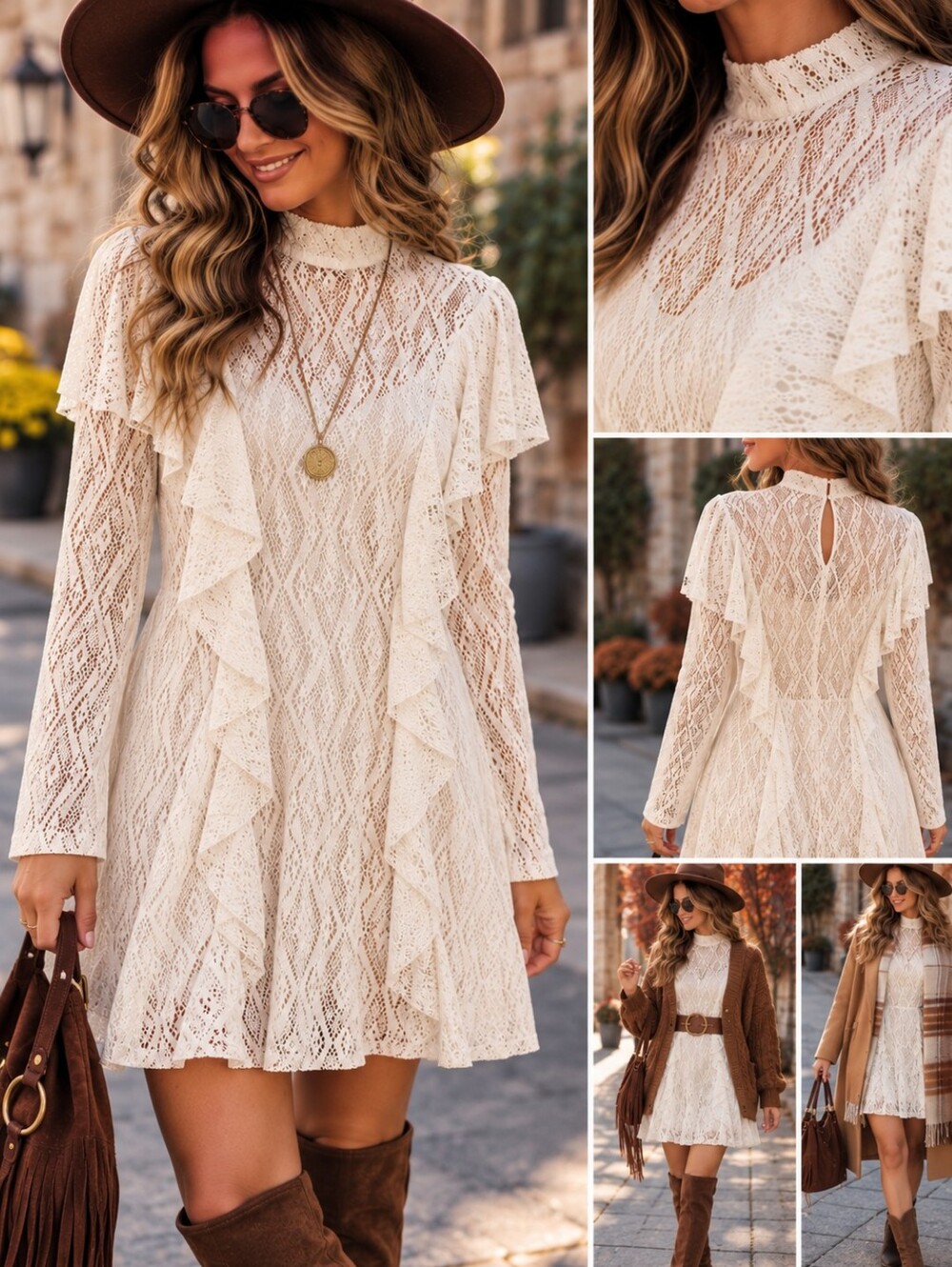 Free People Ivory Lace Ruffle Mini Dress NWT Size Large